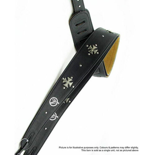 Vorson Black Leather Guitar Strap with Metal Iron Crosses