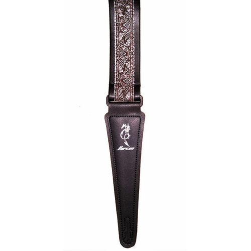 Vorson Black Leather Guitar Strap with Special Design 11 Fabric Inlay