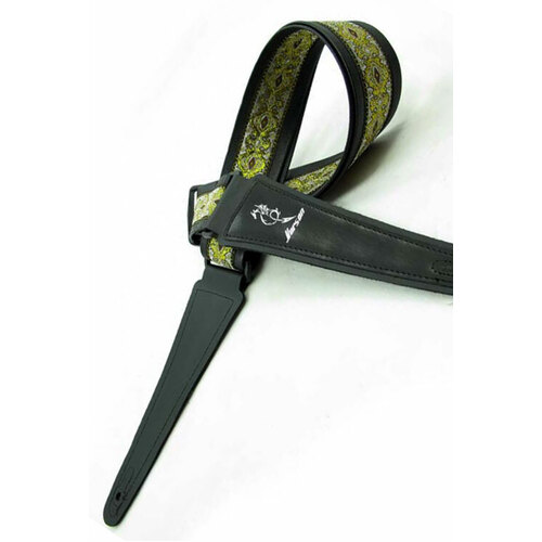 Vorson Black Leather Guitar Strap with Special Design 2 Fabric Inlay