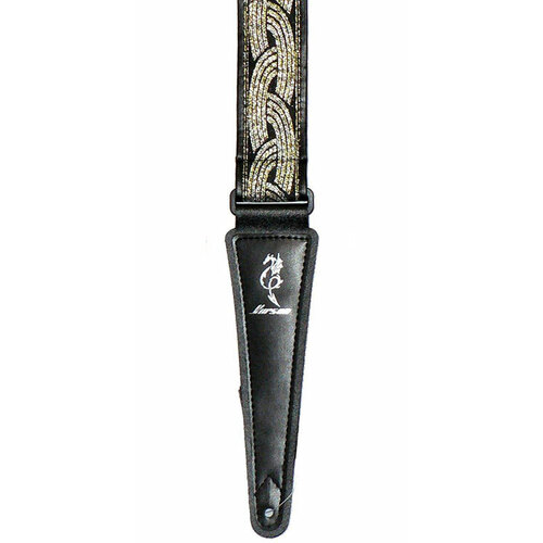 Vorson Black Leather Guitar Strap with Special Design 3 Fabric Inlay