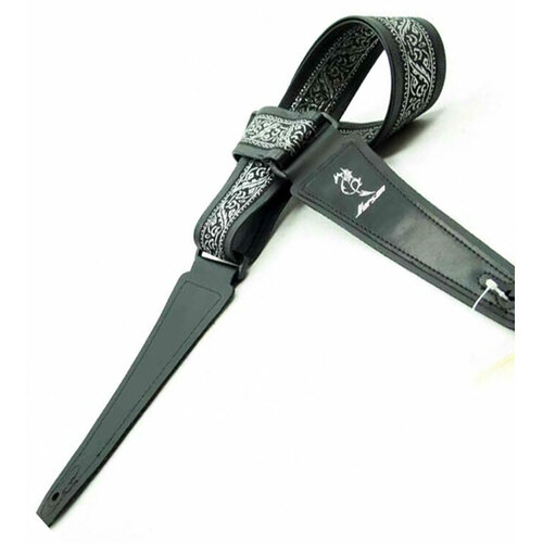 Vorson Black Leather Guitar Strap with Special Design 8 Fabric Inlay