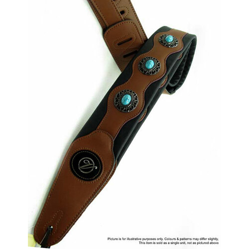 Vorson Black & Brown Leather Guitar Strap with Turquoise Conchos