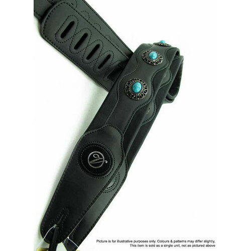 Vorson Black Leather Guitar Strap with Turquoise Conchos