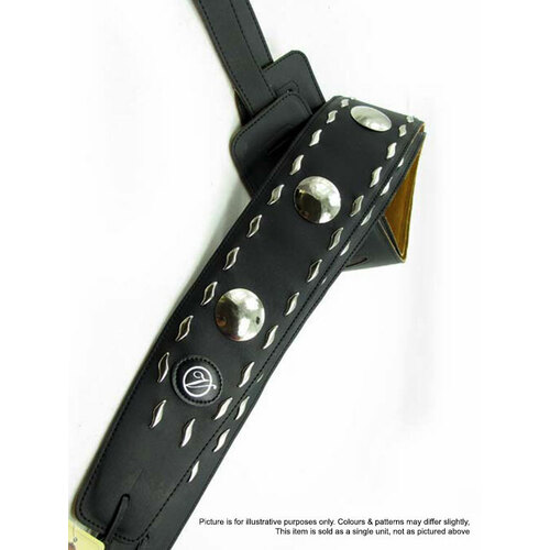 Vorson Black Leather Guitar Strap with Metal Round Conchos